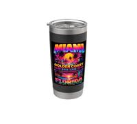 Miami Golden Coast Retro Beach Sunset Florida Graphic Gobelet isotherme en acier inoxydable double paroi