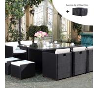 Concept Usine – Salon de jardin Miami 10 places noir-blanc + housse de protection