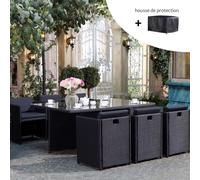 Concept Usine Salon de jardin Miami 6 places noir-noir + housse de protection