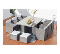 Concept Usine – Ensemble table et chaises Miami – 10 places encastrables résine gris-blanc