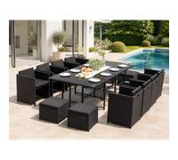 Miami table et chaises 12 places encastrables en résine noir-noir