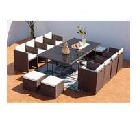 Concept Usine – Table et chaises Miami 12 places encastrables résine Marron/Blanc