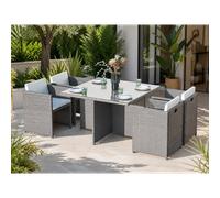 Miami table et chaises 4 places encastrables en résine gris-blanc