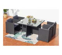 Miami table et chaises 4 places encastrables en résine noir-gris