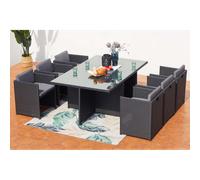 Miami table et chaises 6 places encastrables en résine noir-gris