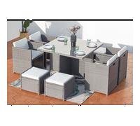 Miami table et chaises 8 places encastrables en résine gris-blanc