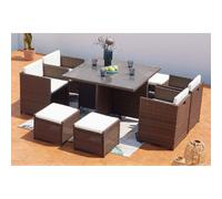 Miami table et chaises 8 places encastrables résine marron-blanc