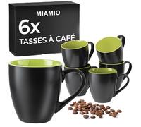 MIAMIO - 6 x 350 ml Tasse à café en grès/Ensemble de tasses Le Papillon Collection (Noir-Vert)