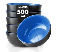 MIAMIO - 6 x 500 ml Ensemble de bols en grès Extérieur noir Intérieur coloré (bleu, rouge, vert, multi-couleur) (Bleu)