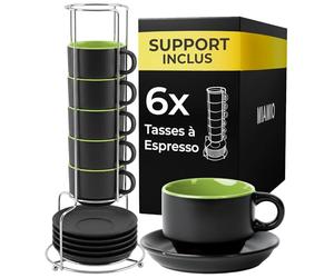 MIAMIO - 6 x 75 ml Ensemble tasses à expresso en grès tasse expresso en céramique tasse a cafe expresso - Le Papillon Collection (Vert)