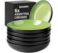 MIAMIO - 900 ml / 22 cm Kit de 6 bols à pâtes/bols à salade, assiettes à pâtes larges et peu profonds, grande assiette creuse en grès céramique pour servir la soupe (Vert)