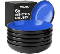 MIAMIO - 900 ml / 22 cm Lot de 6 bols à pâtes/bols à salade, assiettes à pâtes larges et peu profondes, grand profond en grès céramique - Collection Le Papillon (Bleu)