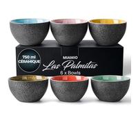 MIAMIO - Bols en céramique (750 ml), lot de 6 - Collection Las Palmitas | Bols polyvalents pour salade, soupe, céréales et riz, compatibles micro-ondes, lave-vaisselle et congélateur.