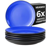 MIAMIO - Ensemble d'assiettes 6 en céramique grès pour la table - Collection Le Papillon (Bleu, 21 cm)