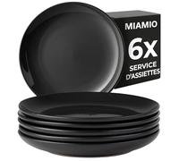 MIAMIO - Ensemble d'assiettes 6 en céramique grès pour la table - Collection Le Papillon (Noir, 21 cm)