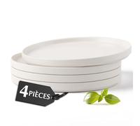 MIAMIO - Ensemble d'assiettes plates en céramique pour 4 personnes/Vaisselle en céramique 4 pièces, assiettes modernes en grès - Collection Luxe (Blanc, Grande assiette (4x))