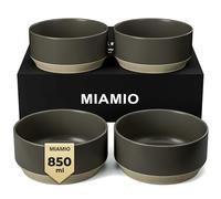 MIAMIO - Ensemble de 4 bols/Ensemble de bols en céramique (850 ml) pour pâtes, ramen, céréales, salade - Convient au lave-vaisselle et au micro-ondes - Collection Sierra (Noir, Bols (4x))
