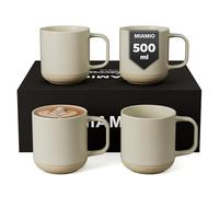 MIAMIO - Ensemble de tasses à café de 4 / Tasses en céramique pour café (500 ml), cappuccino, latte macchiato, thé, espresso/Lave-vaisselle et- Collection Sierra (Clair, Mugs (4x))