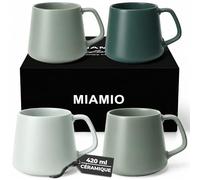 MIAMIO - Ensemble de Tasses à Café (Lot de 4) / Grandes Tasses en Céramique (420 ml) - Tasse pour Cappuccino, Thé, Espresso - Compatible Micro-ondes et Lave-vaisselle (Evergreen)