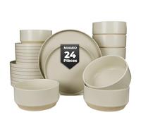MIAMIO - Ensemble de Vaisselle pour 8 Personnes/Ensemble de 24 Pièces en Grès Beige/Convient au Lave-Vaisselle et au Micro-Ondes - Collection Sierra (Clair, Service de vaisselle (24x))