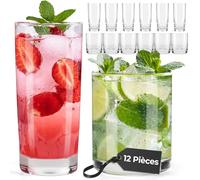 MIAMIO - Ensemble de Verres à Boire de 12/6 Petits 370 ml et 6 Grands 450 ml Verres pour Eau, Cocktails, Thé et Bière - Sûr pour Lave-vaisselle