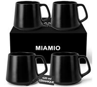 MIAMIO - Grandes Tasses à Café, Lot de 4, Céramique (420ml) - Luxe (Noir)