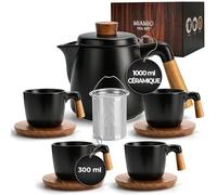 MIAMIO - lot de 4 service à thé 1 l (Noir) pour la maison | Service à thé en céramique avec théière, 1 l, (Noir). Design moderne et pratique pour la cuisine et le quotidien.