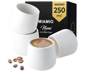 MIAMIO - Lot de 4 tasses en céramique (250 ml) / Tasses en céramique sans anse/Mugs à café, tasses à café, tasses à cappuccino (Blanc)