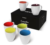 MIAMIO - Lot de 6 Tasses à Café 350 ml - Tasses Modernes en Céramique Blanc Multicolore - Grandes Tasses pour Café, Thé et Cappuccino - Compatibles Lave-vaisselle et Micro-ondes