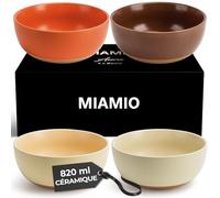 MIAMIO - Set 4 bols en céramique (820 ml) - Aura (Beige) | Set de bols en grès pour céréales, salades et desserts, compatible lave-vaisselle