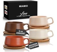 MIAMIO - Set 4 tasses cappuccino céramique (4×280 ml) - Luxe (Beige) | Tasses à café en céramique avec soucoupes, larges tasses cappuccino pour café et latte, set de 4, lave-vaisselle