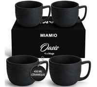 MIAMIO - Set 4 tasses en céramique (4×450 ml) - Oasis (Noir) | Grandes tasses en céramique pour cappuccino, thé et latte macchiato, set de 4, lave-vaisselle