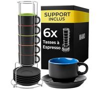 MIAMIO Set 6 tasses à espresso 75 ml, soucoupes Le Papillon (Multicolore) | Tasses à espresso en céramique avec soucoupes et support, set de 6 pour cafés espresso et moka, lavables au lave-vaisselle