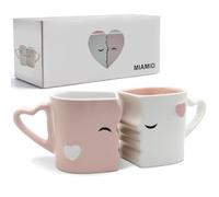 MIAMIO - Set de 2 tasses à café en céramique (300 ml) (Rose) | Tasses qui s'embrassent, cadeau pour couple, partenaire, mariage ou Noël