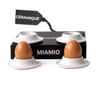 MIAMIO - Set de 4 Coquetiers en Céramique, Coquetiers en Grès avec pour le | Set de 4 Coquetiers en Céramique, Coquetiers en Grès avec Plateau pour Coquilles, pour Petit-déjeuner de Qualité Restaurant