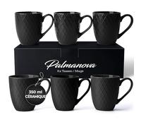 MIAMIO Set de 6 grandes tasses à café en céramique 350 ml Palmanova (Noir) | Grandes tasses à café en céramique pour cappuccino, thé et latte macchiato, set de 6, en grès, lavables au lave-vaisselle