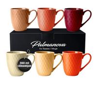 MIAMIO Set de 6 grandes tasses à café en céramique 350 ml Palmanova (Rouge) | Grandes tasses à café en céramique pour cappuccino, thé et latte macchiato, set de 6, en grès, lavables au lave-vaisselle