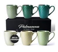 MIAMIO Set de 6 grandes tasses à café en céramique 350 ml Palmanova (Vert) | Grandes tasses à café en céramique pour cappuccino, thé et latte macchiato, set de 6, en grès, lavables au lave-vaisselle