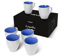 MIAMIO Set de 6 tasses à café en céramique 350 ml, coloris Blanc-Bleu | Grandes tasses à café en céramique, set de 6 pour café, cappuccino et thé, tasses en grès, lavables au lave-vaisselle