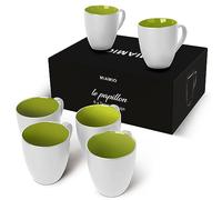 MIAMIO Set de 6 tasses à café en céramique 350 ml, coloris Blanc-Vert | Grandes tasses à café en céramique, set de 6 pour café, cappuccino et thé, tasses en grès, lavables au lave-vaisselle