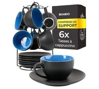 MIAMIO Set de 6 tasses à cappuccino en céramique 175 ml Le Papillon (Bleu) | Set de 6 tasses à cappuccino en céramique avec support et soucoupes, tasses pour cappuccino, lavables au lave-vaisselle