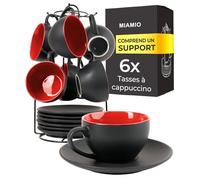 MIAMIO Set de 6 tasses à cappuccino en céramique 175 ml Le Papillon (Rouge) | Set de 6 tasses à cappuccino en céramique avec support et soucoupes, tasses pour cappuccino, lavables au lave-vaisselle