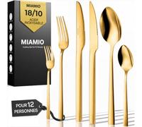 MIAMIO - Set de couverts 72 pièces, acier inoxydable 18/10 (Or) | Set de couverts inox 18/10, couteaux, fourchettes et cuillères, 72 pièces pour 12 personnes - lave-vaisselle