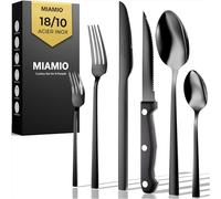MIAMIO - Set de couverts acier inoxydable 18/10, 36 pièces (Noir) | Ménagère complète pour 6 personnes : couteaux, couteaux à steak, fourchettes et cuillères. Passe au lave-vaisselle.