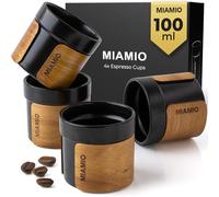 MIAMIO - Set de Tasses à Espresso de 4 (100 ml) Tasses de Thé Japonais en Céramique/Tasses Sans Poignée avec Manchon en Bois Amovible/Tasses à Café Sans Poignée (Noir)