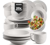 MIAMIO - Set de vaisselle 20 pièces/Vaisselle moderne en céramique/Vaisselle de table/Set pour 4 personnes - Collection Oasis (Blanc, 20x)