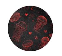 miaozhen Tapis de dortoir rond à poils longs Motif méduses Rouge Valentine | Tapis de Saint-Valentin moderne pour salle à manger pour chambre d'enfant Décoration d'intérieur