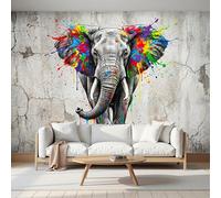 MIATCENRT Papier Peint Panoramique Éléphant Graffiti, Murales Panoramique Illustration D'Animaux Gris Clair Papier Peint Muraux Soie Pour Chambre d'enfant Décoration Murale 450x315cm