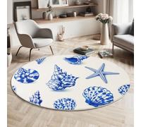 MIATCENRT Tapis Rond 160cm, Dessins À La Main Coquille Saint-Jacques, Lavable en Machine pour Salon, Ne Perd Pas Ses Poils, Tapis de Sol Décoration Dos Antidérapant pour Chambre à Coucher