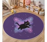 MIATCENRT Tapis Rond Chambre d'enfant avec Chat Noir Papillon Motifs Mignon Et Rêveur, Tapis de Sol Décoration Antidérapant, Entretien Facile, pour Salon Chambre, Violet, 80cm